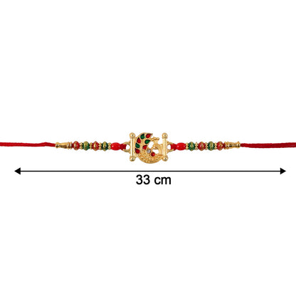 Golden Peacock Design Rakhi with Colorful Beads (1 Pc)