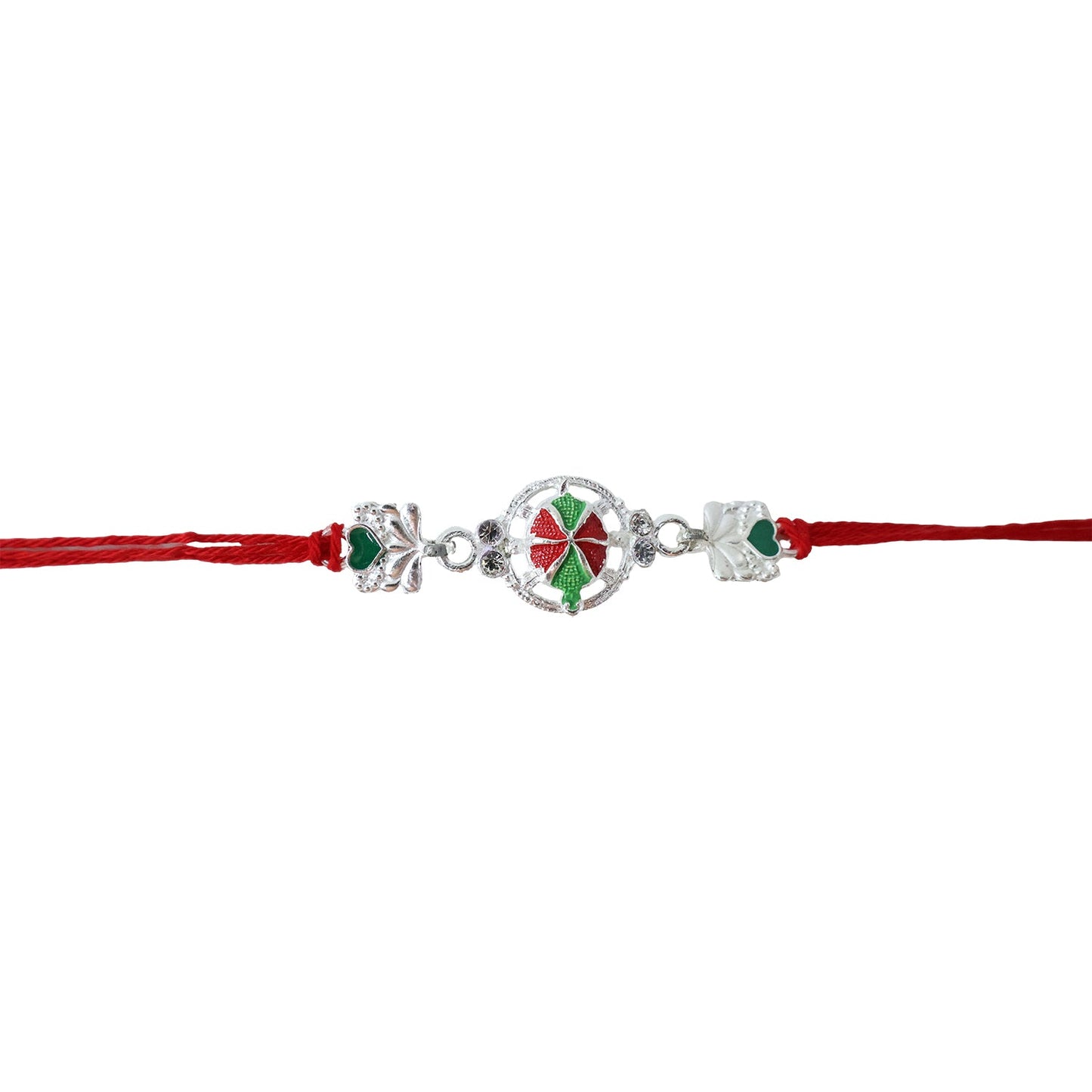 Silver Floral Design Rakhi with Red Thread (1 Pc)