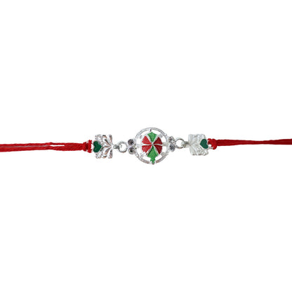 Silver Floral Design Rakhi with Red Thread (1 Pc)