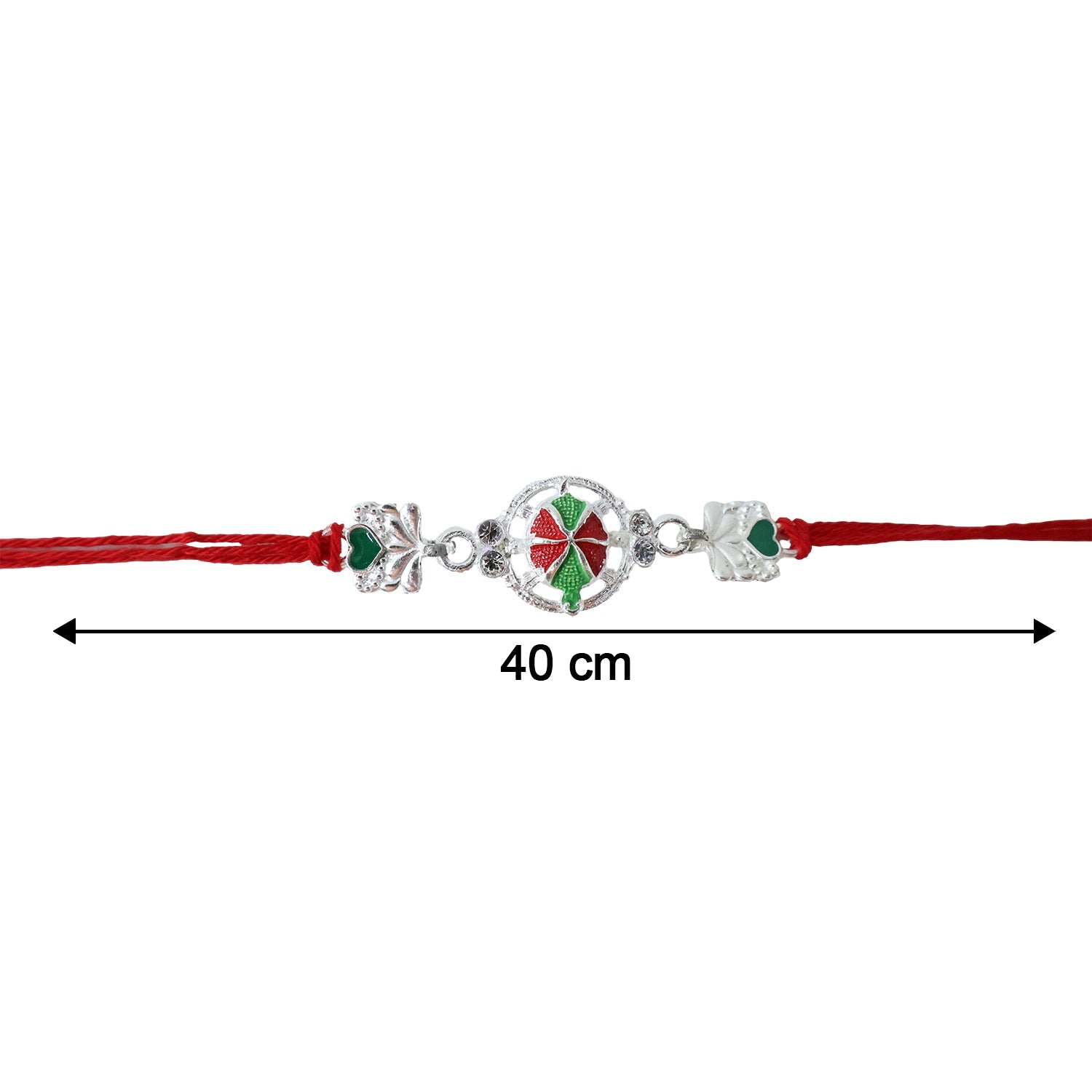 Silver Floral Design Rakhi with Red Thread (1 Pc)