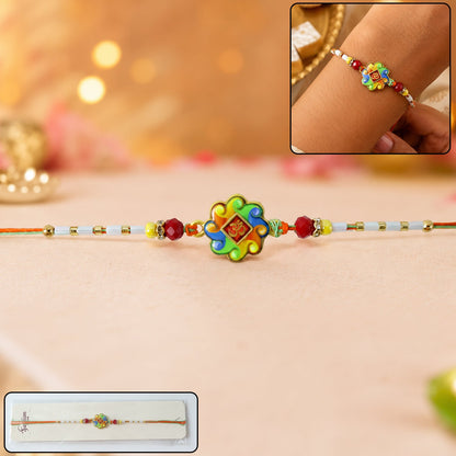 Colorful Om Design Rakhi with decorative beads