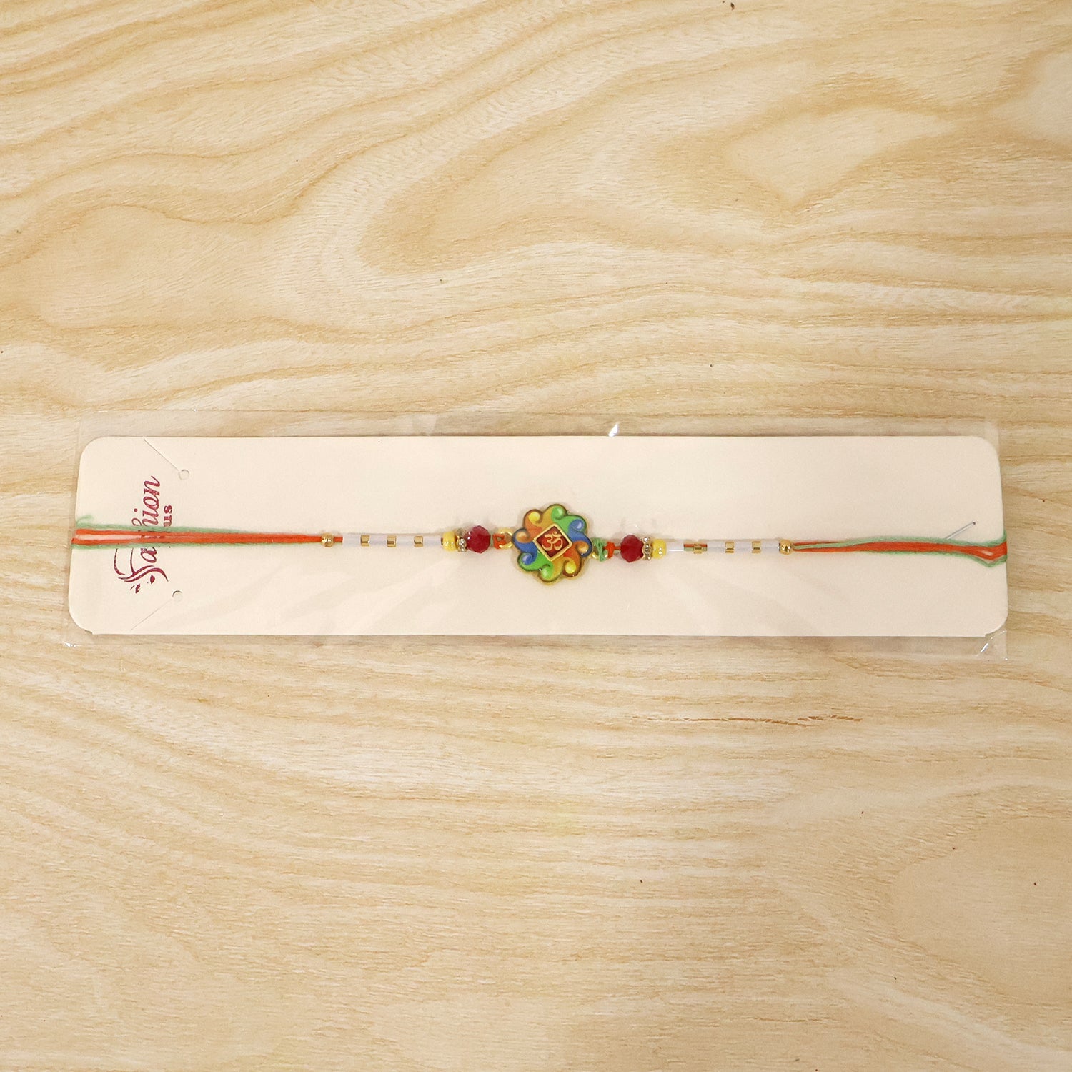 Full view of colorful traditional Rakhi with beads