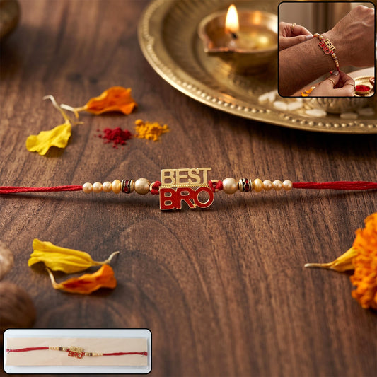 Best Bro Designer Rakhi with Pearl Beads and Red Thread (1 Pc)