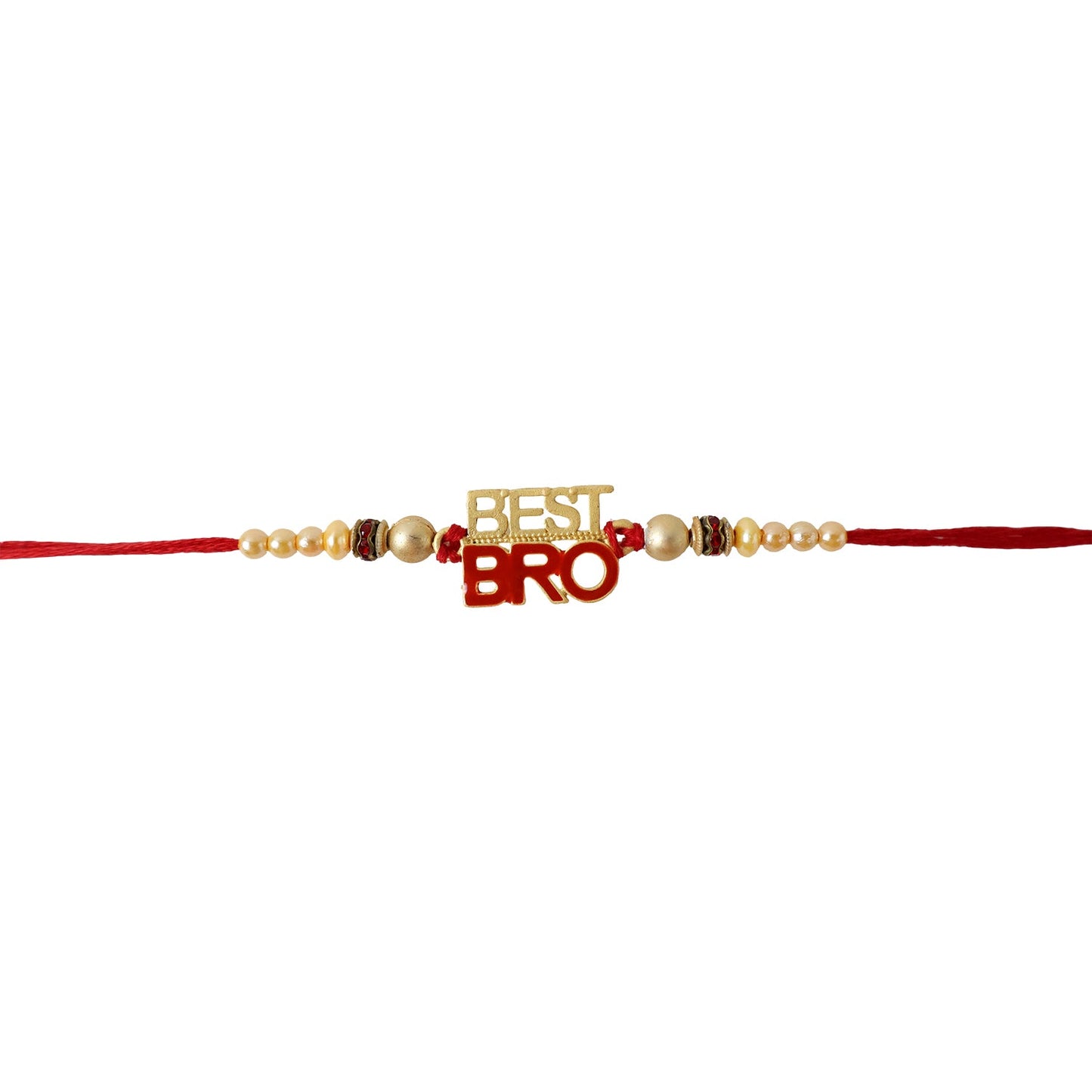 Designer Rakhi tied with vibrant red thread