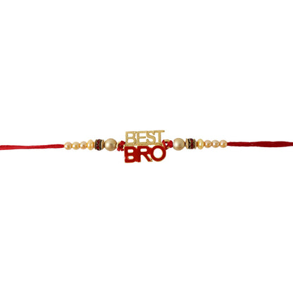 Designer Rakhi tied with vibrant red thread