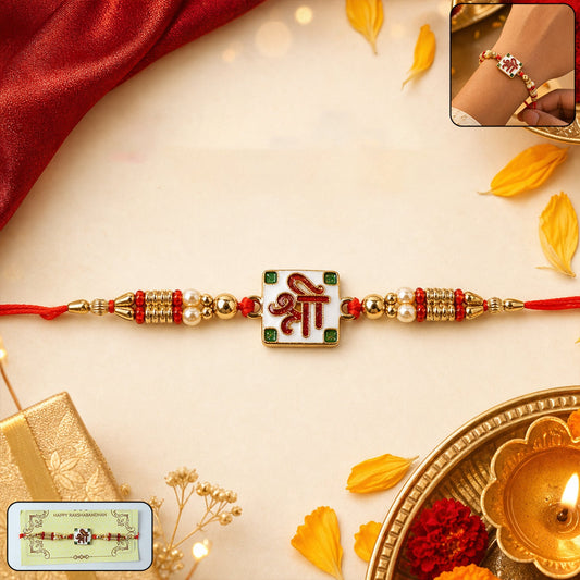 Shree Designer Rakhi with Beads and Red Thread (1 Pc)