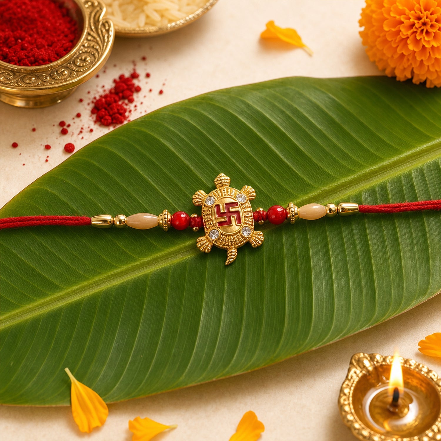 Turtle Swastik Designer Rakhi with Red Thread (1 Pc)