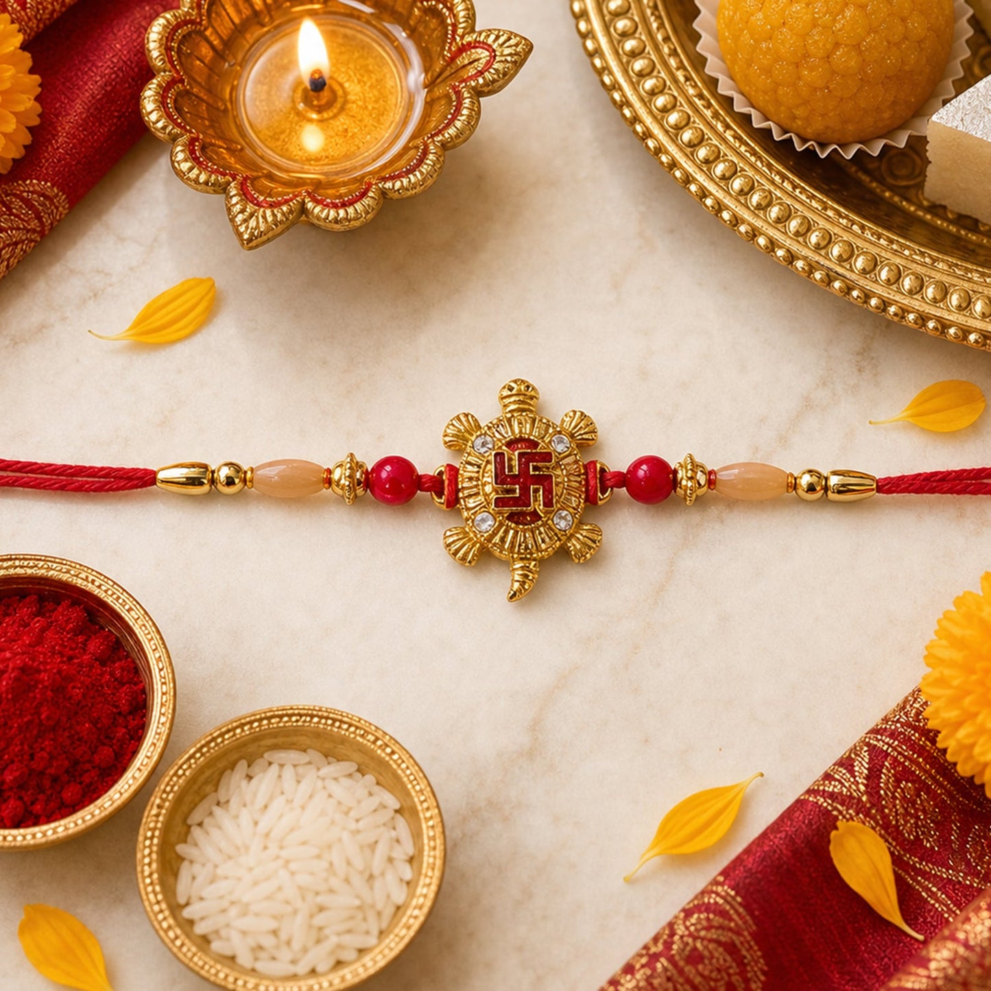Turtle Swastik Designer Rakhi with Red Thread (1 Pc)