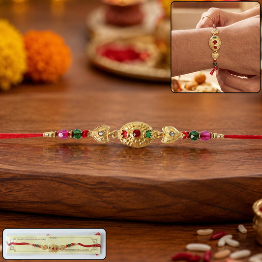 Gold Stone Designer Rakhi with Color Beads (1 Pc)