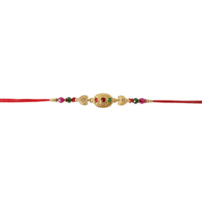 Gold Stone Designer Rakhi tied on thread