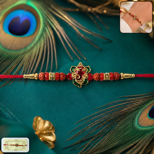 Ganesh Designer Rakhi with Rudraksha Beads (1 Pc)