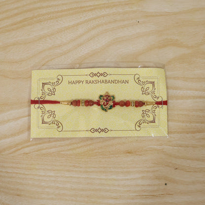 Ganesh Designer Rakhi with Rudraksha Beads close-up detail