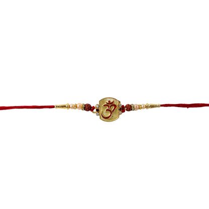 Om Designer Rakhi with Rudraksha Beads packaging
