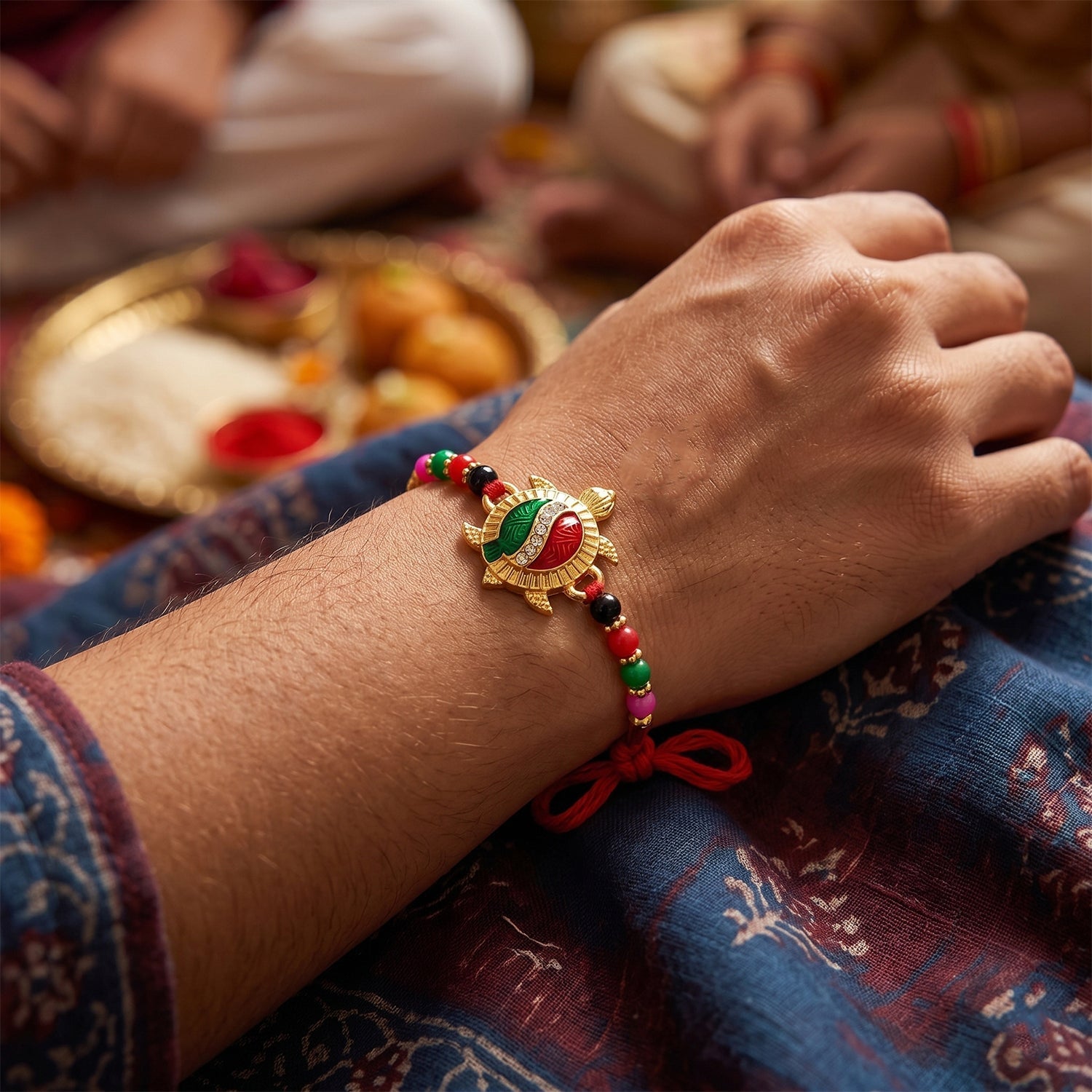 Turtle Designer Rakhi with Stone Work and Red Thread (1 Pc)