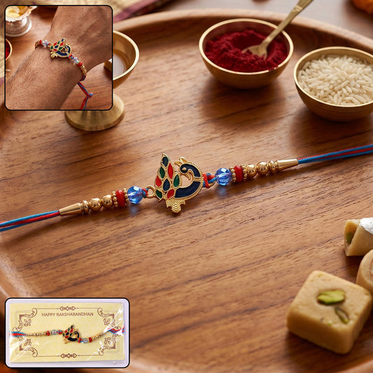 Peacock Designer Rakhi with Color Beads and Thread (1 Pc)
