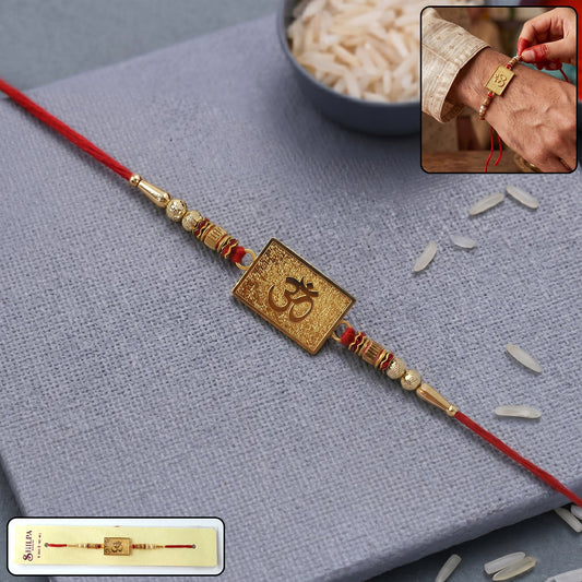 Om Designer Rakhi with Gold Plate and Red Thread (1 Pc)