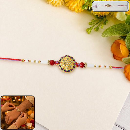 Round Stone Designer Rakhi with White Beads (1 Pc)