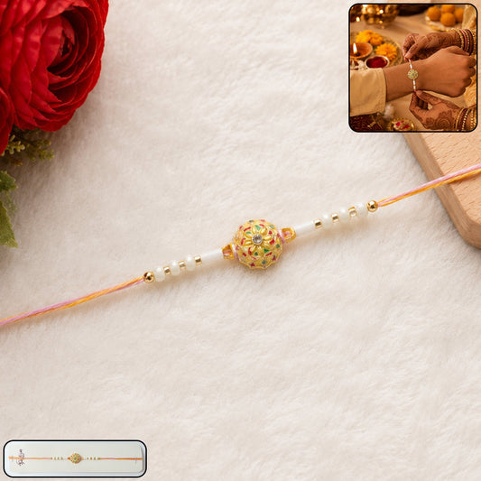 Floral Round Designer Rakhi with White Beads (1 Pc)