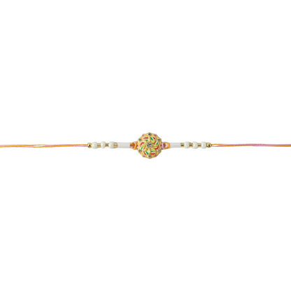 Elegant white bead detail on designer rakhi