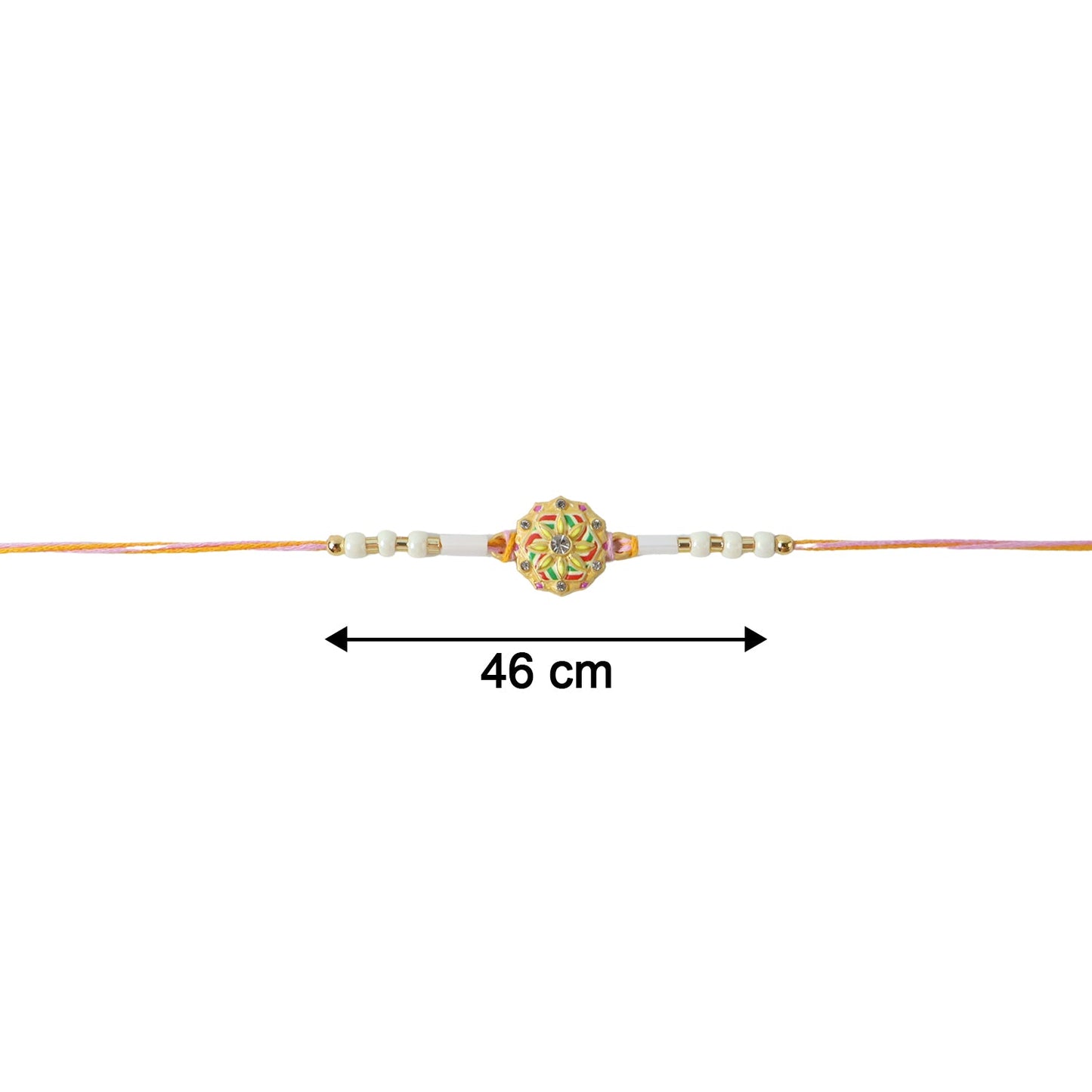 Designer rakhi showcasing floral pattern and beads