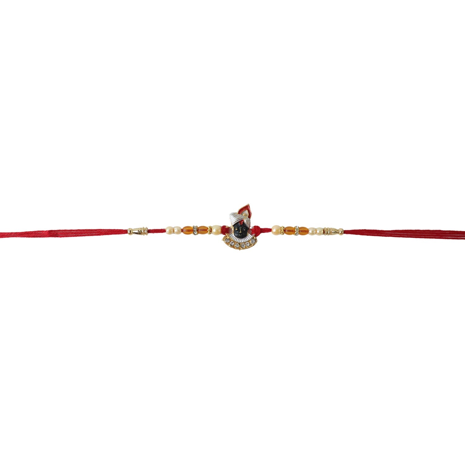 Close-up of pearl bead detailing on Shrinathji Designer Rakhi