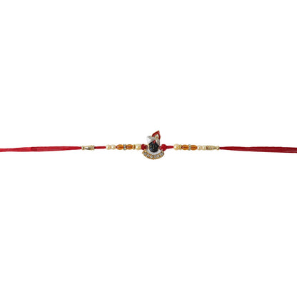 Close-up of pearl bead detailing on Shrinathji Designer Rakhi