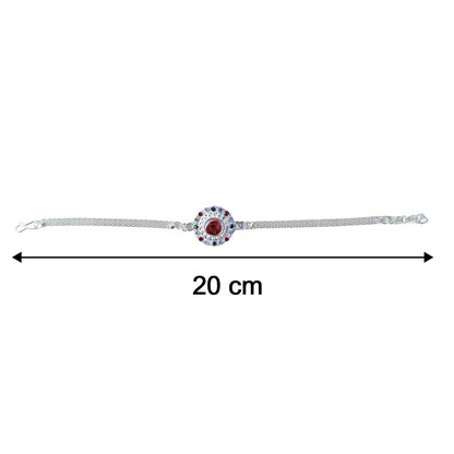 Festive Silver Stone Chain Rakhi for brother