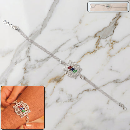 Silver Bro Rakhi with Designer Square Frame (1 Pc)
