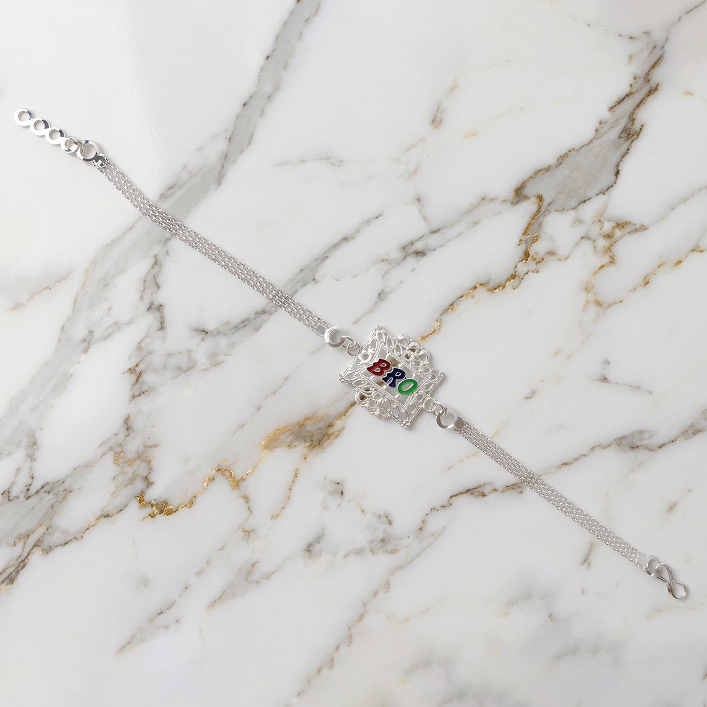 Silver Bro Rakhi with Designer Square Frame (1 Pc)