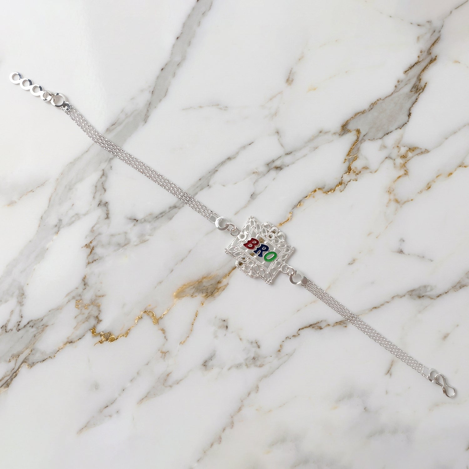 Silver Bro Rakhi with Designer Square Frame (1 Pc)