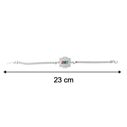 Silver Bro Rakhi with Designer Square Frame (1 Pc)