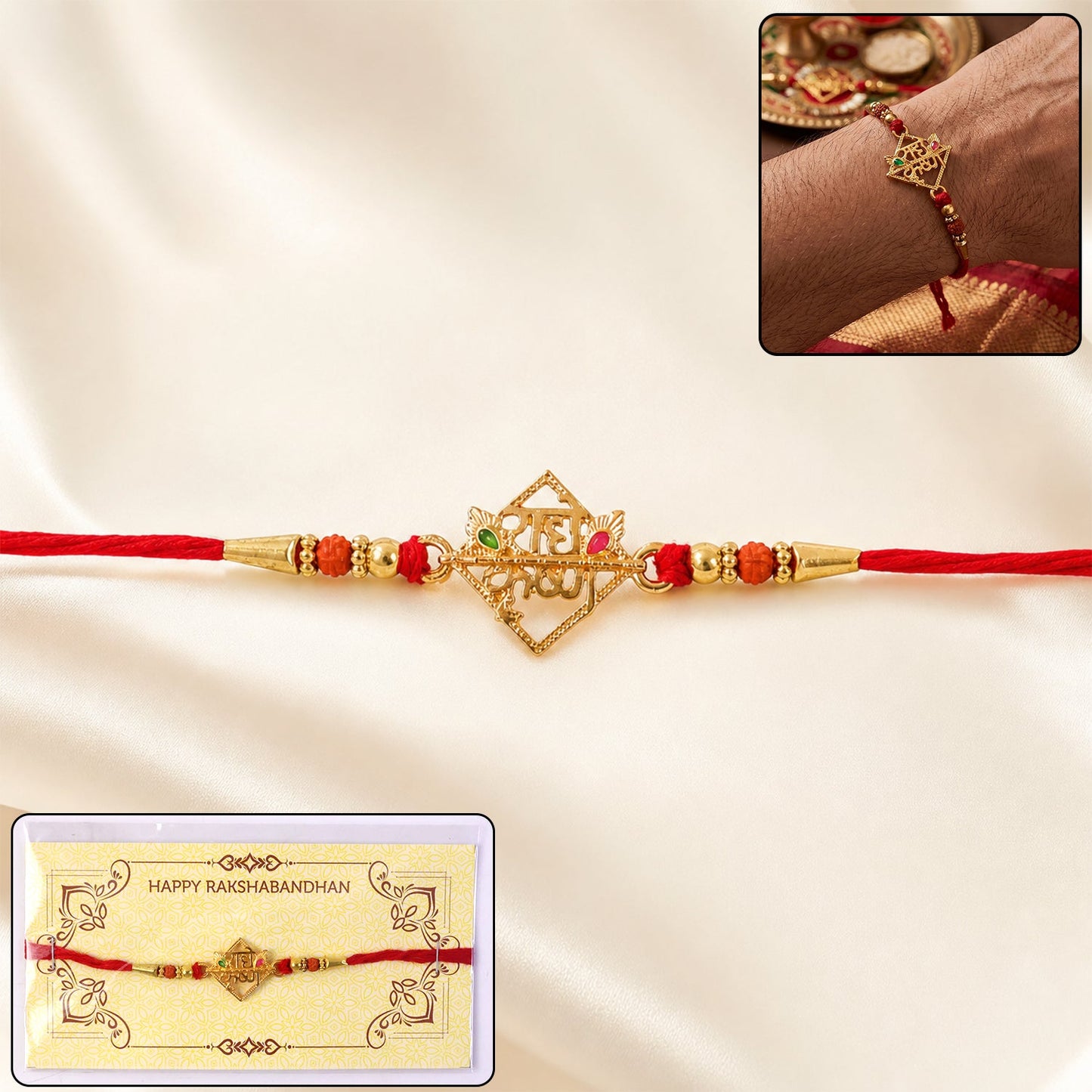Radhe Krishna Designer Rakhi with Red Thread (1 Pc)