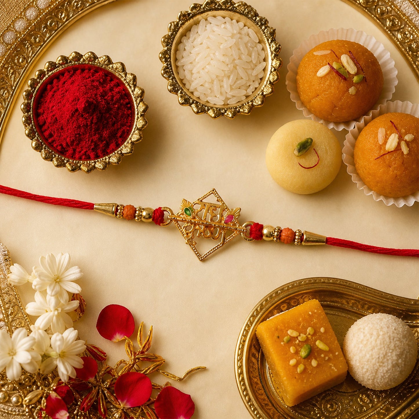 Radhe Krishna Designer Rakhi with Red Thread (1 Pc)