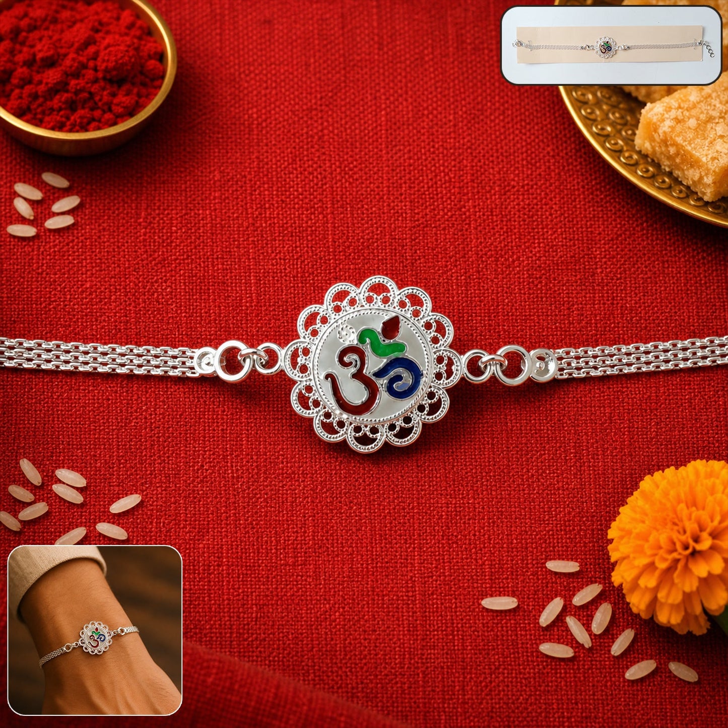 Premium Silver Om Chain Rakhi (1 Pc)