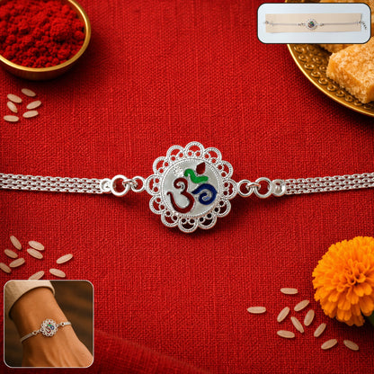 Premium Silver Om Chain Rakhi (1 Pc)