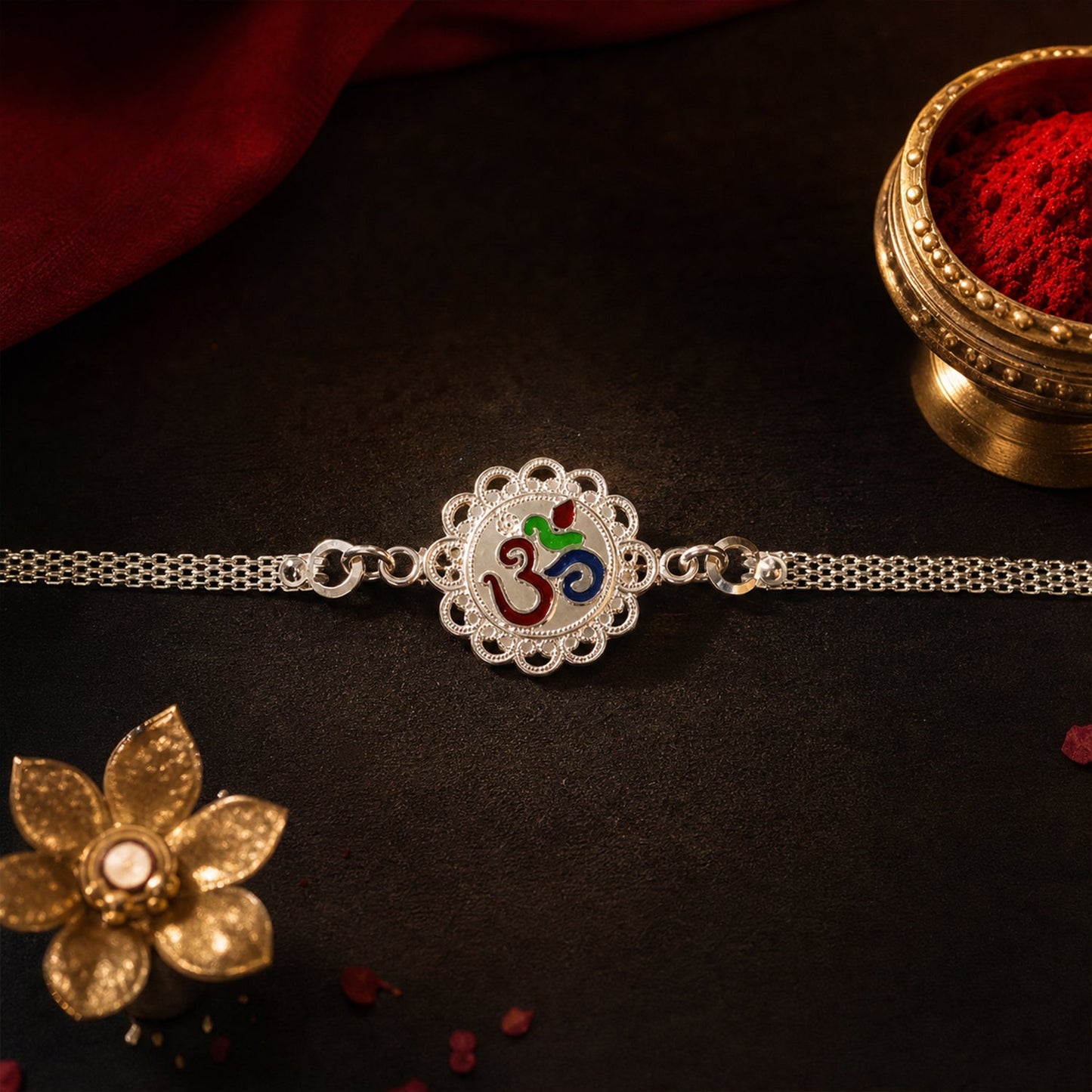 Premium Silver Om Chain Rakhi (1 Pc)