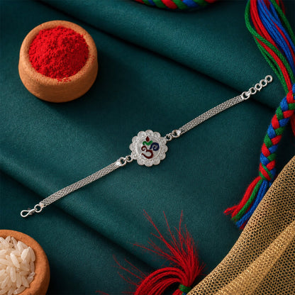 Premium Silver Om Chain Rakhi (1 Pc)