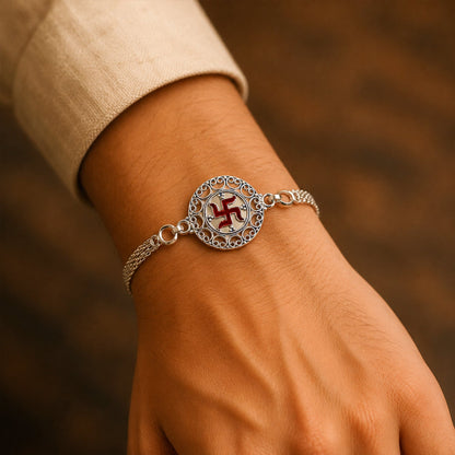 Elegant Silver Swastik Chain Rakhi with Round Designer (1 Pc)