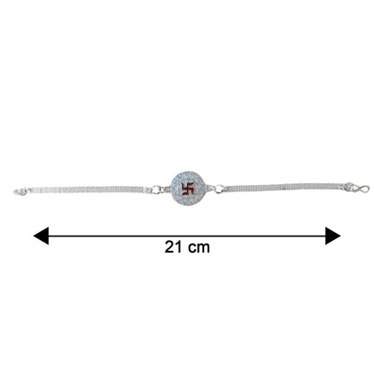 Elegant Silver Swastik Chain Rakhi with Round Designer (1 Pc)
