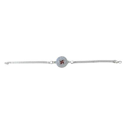 Elegant Silver Swastik Chain Rakhi with Round Designer (1 Pc)