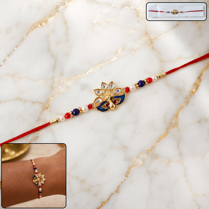 Peacock Designer Rakhi with Pearl Beads and Red Thread (1 Pc)