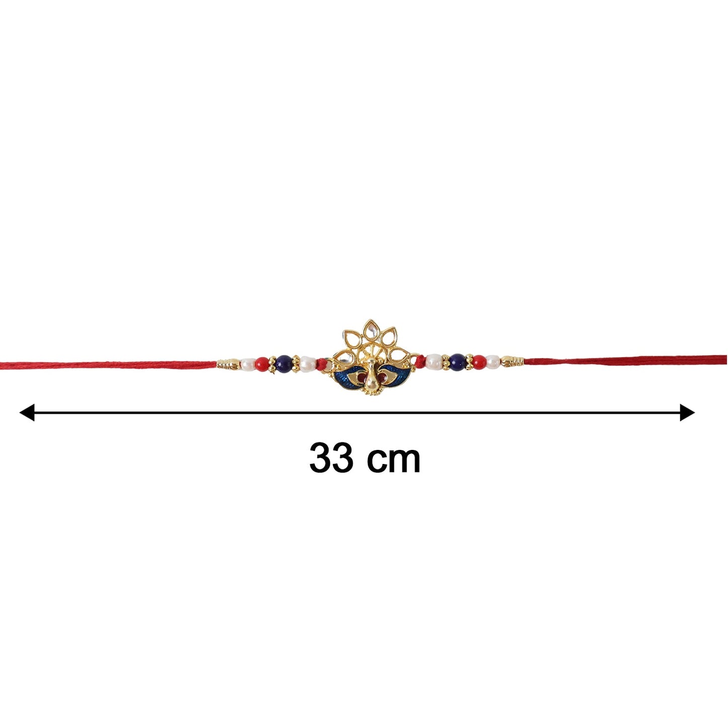 Peacock Designer Rakhi with Pearl Beads and Red Thread (1 Pc)