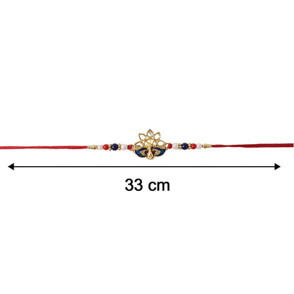 Peacock Designer Rakhi with Pearl Beads and Red Thread (1 Pc)