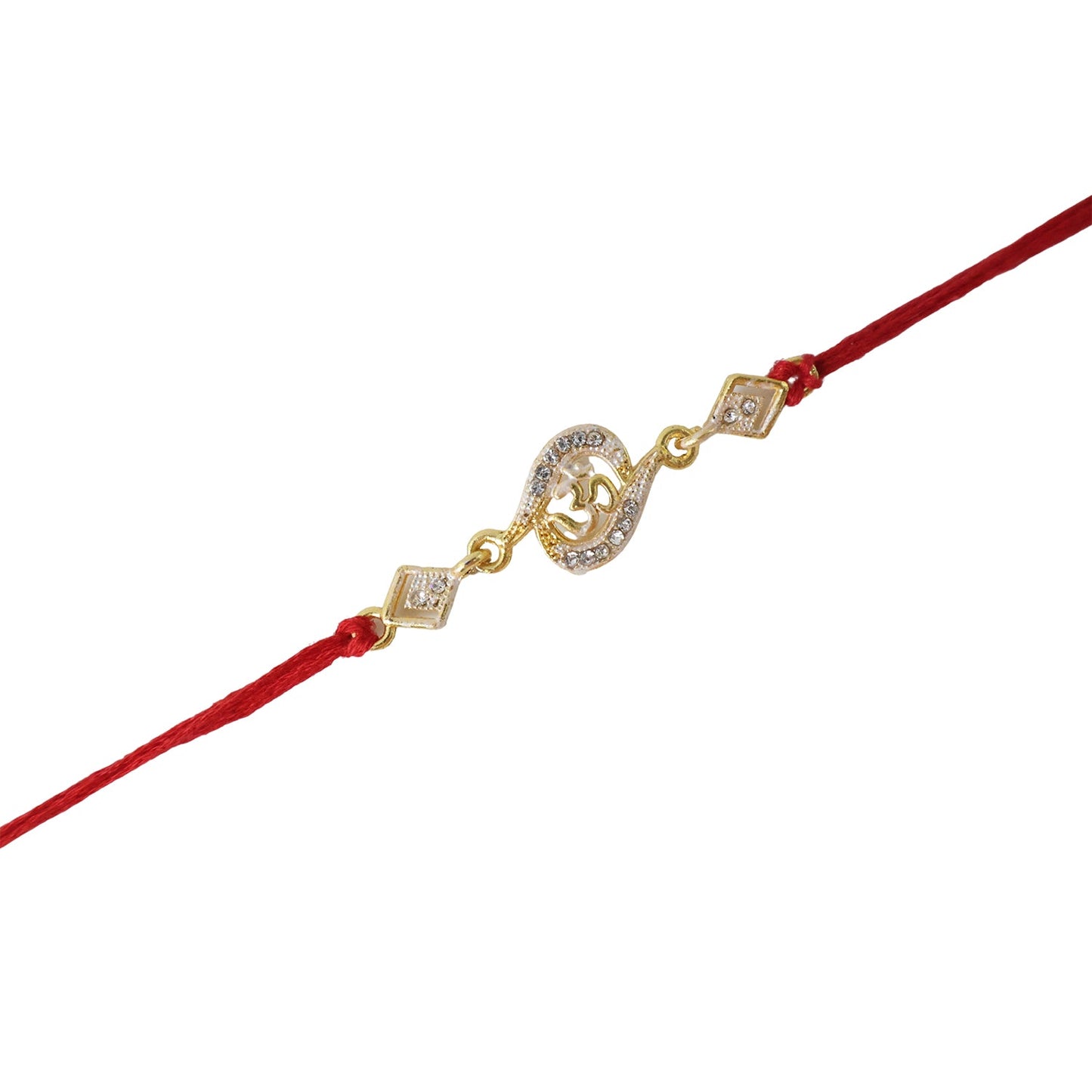 Golden Om Designer Rakhi with Stone Work and Red Thread (1 Pc)
