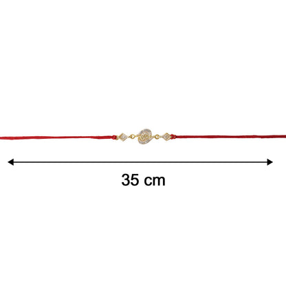 Golden Om Designer Rakhi with Stone Work and Red Thread (1 Pc)