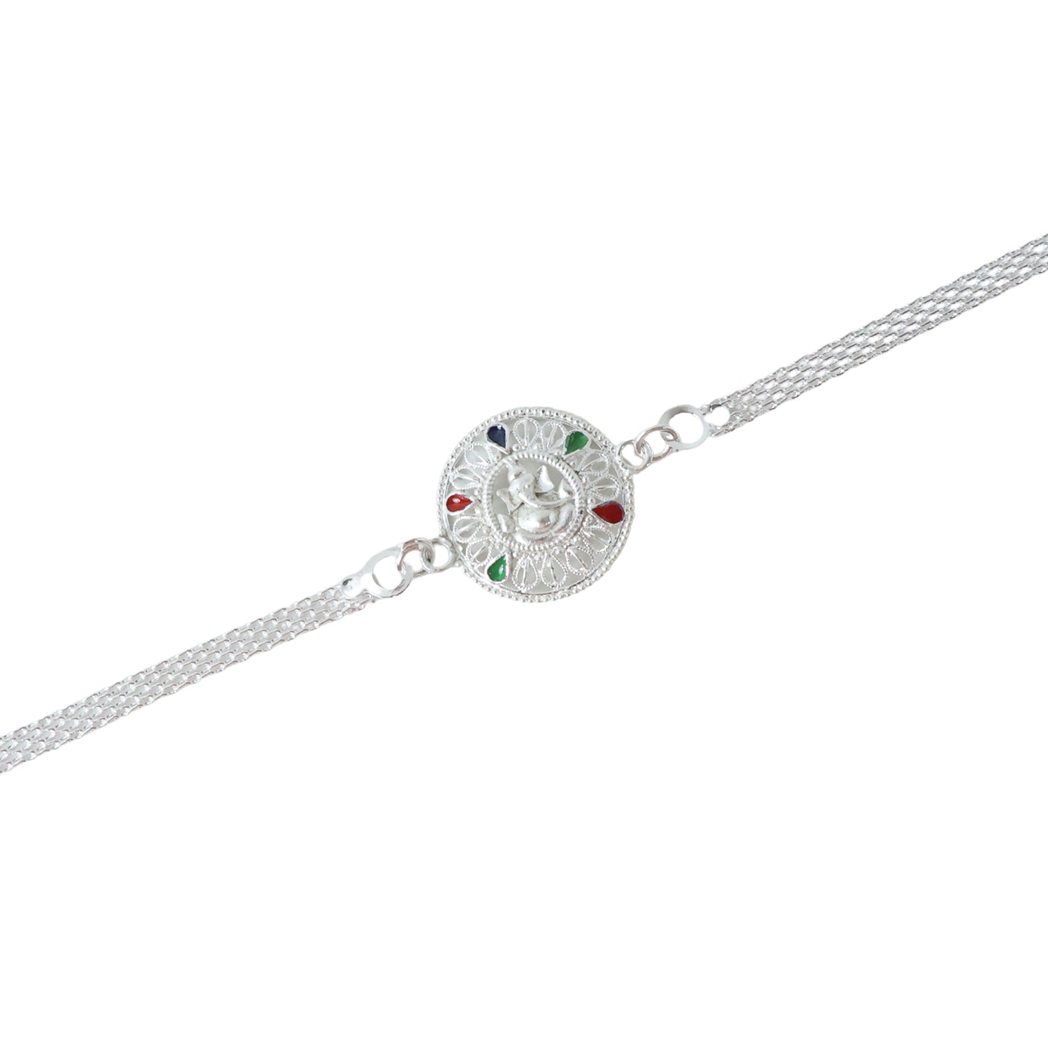 Silver Ganesh Chain Rakhi displayed on white background