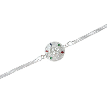 Silver Ganesh Chain Rakhi displayed on white background