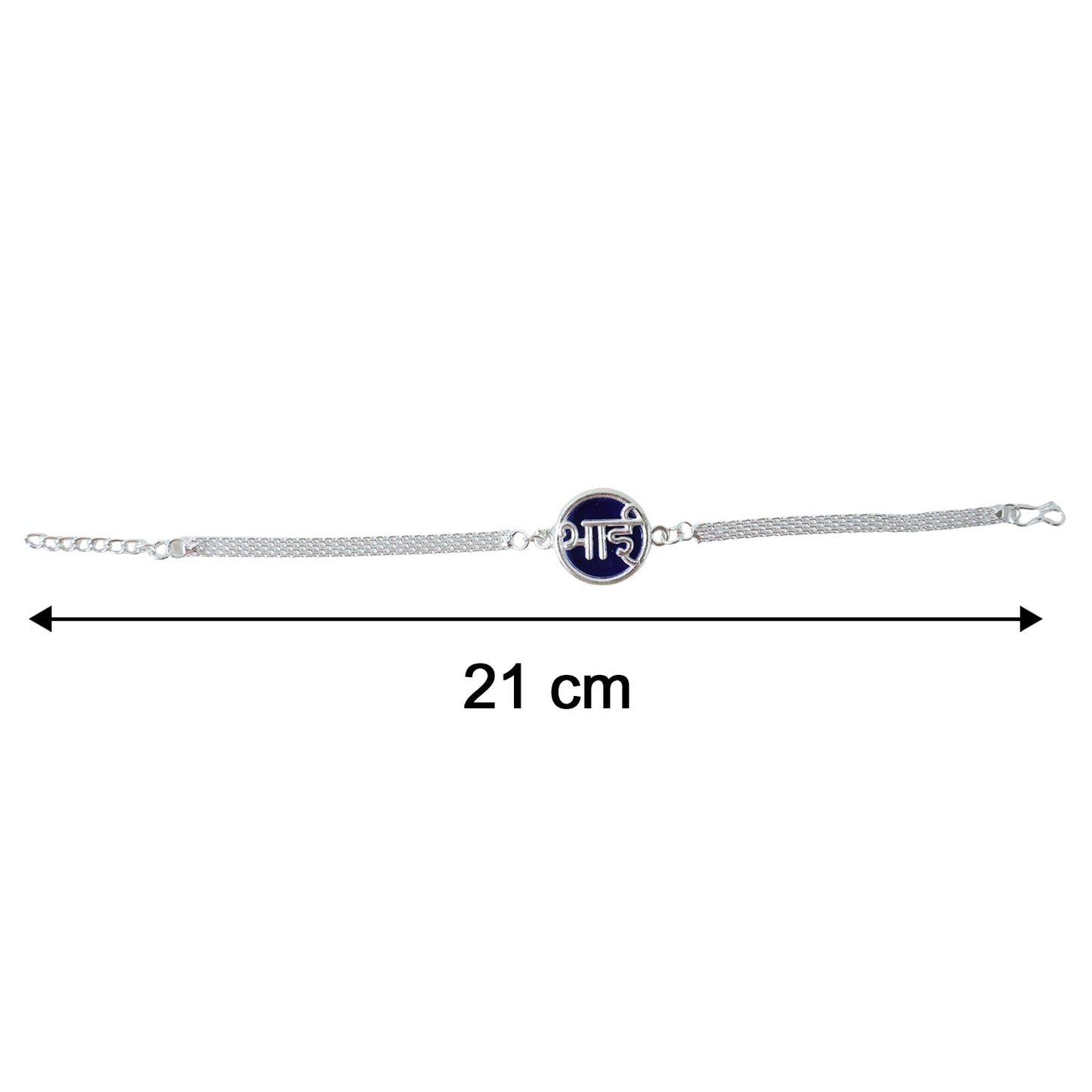 Silver Bhai Chain Rakhi on hand showcasing size and style