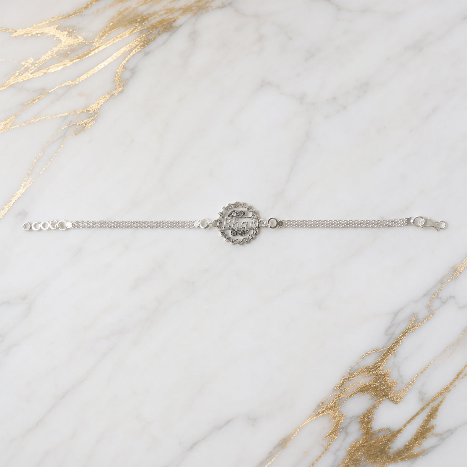 Silver Bhai Chain Rakhi with round designer charm