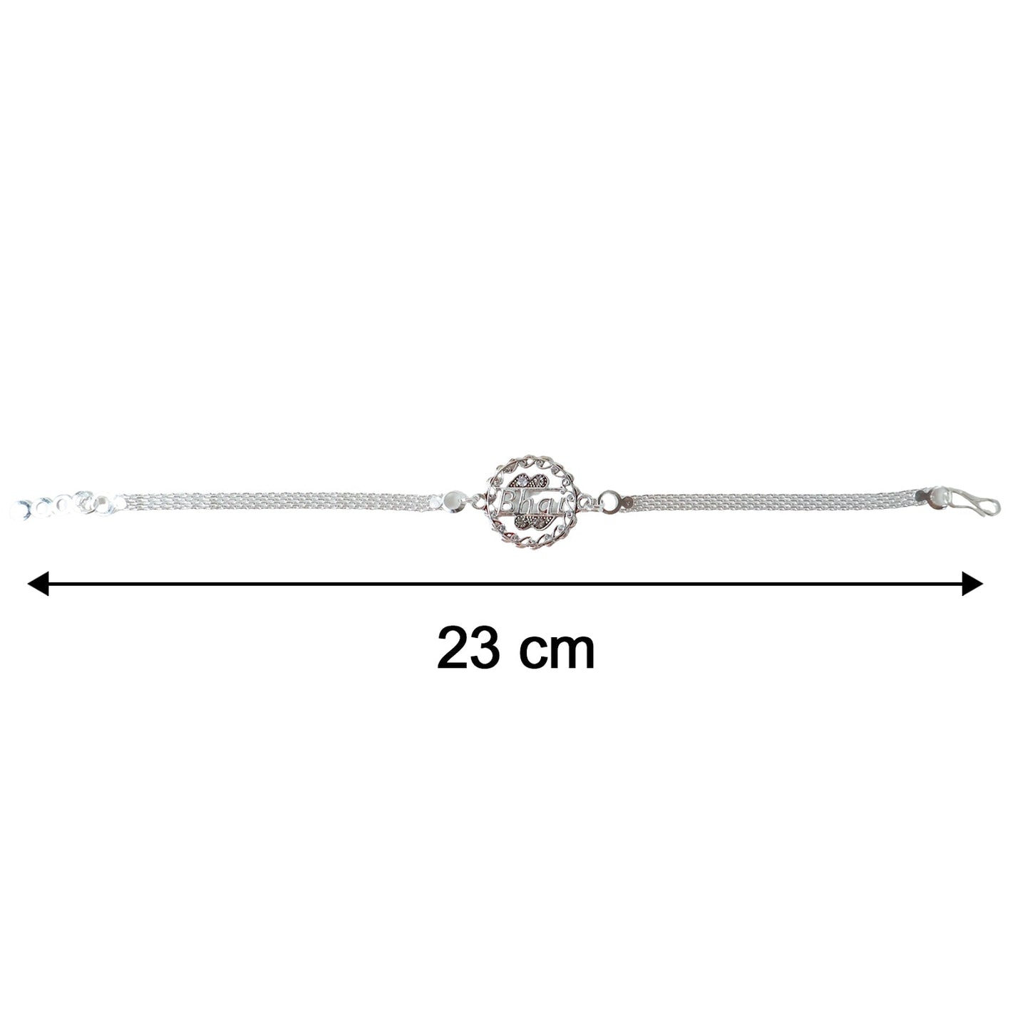 Side view of silver rakhi round charm detail